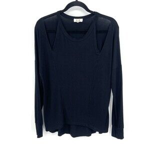 LNA Black Cut Out Shoulder Long Sleeve Lightweight Shirt Top Size XS